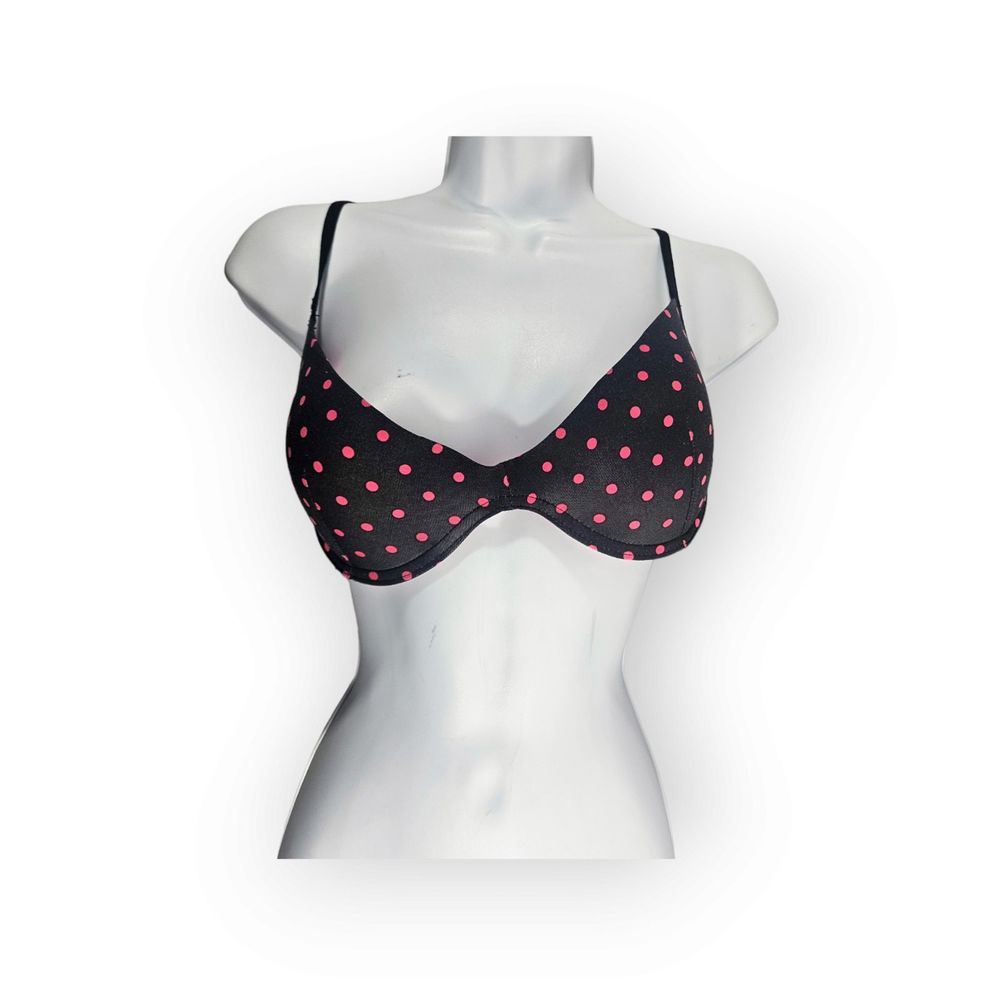 Firtitude Bra 36C Black Pink Polka Dot Push-Up Padded Underwire Back Closure